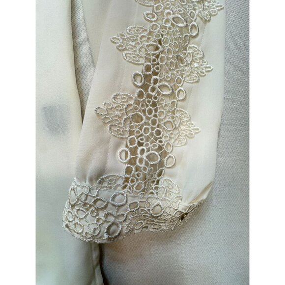 Liz Clayborne Womens Lace Flower Blouse Stretch Sz XL Cream Croquette - Picture 8 of 10